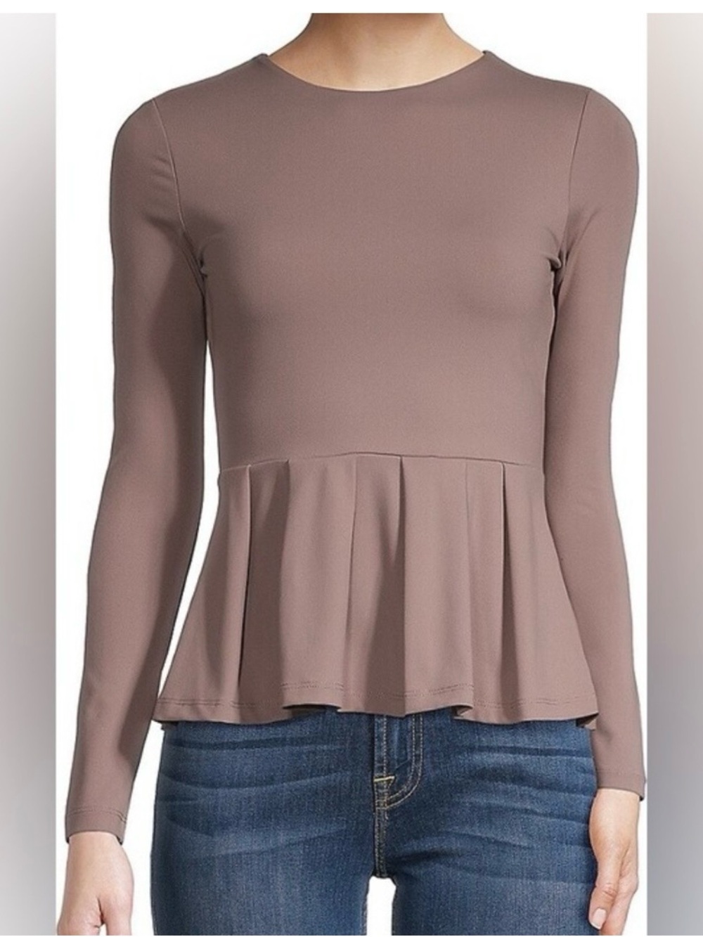 Susana Monaco Long-Sleeve Peplum Top - Taupe